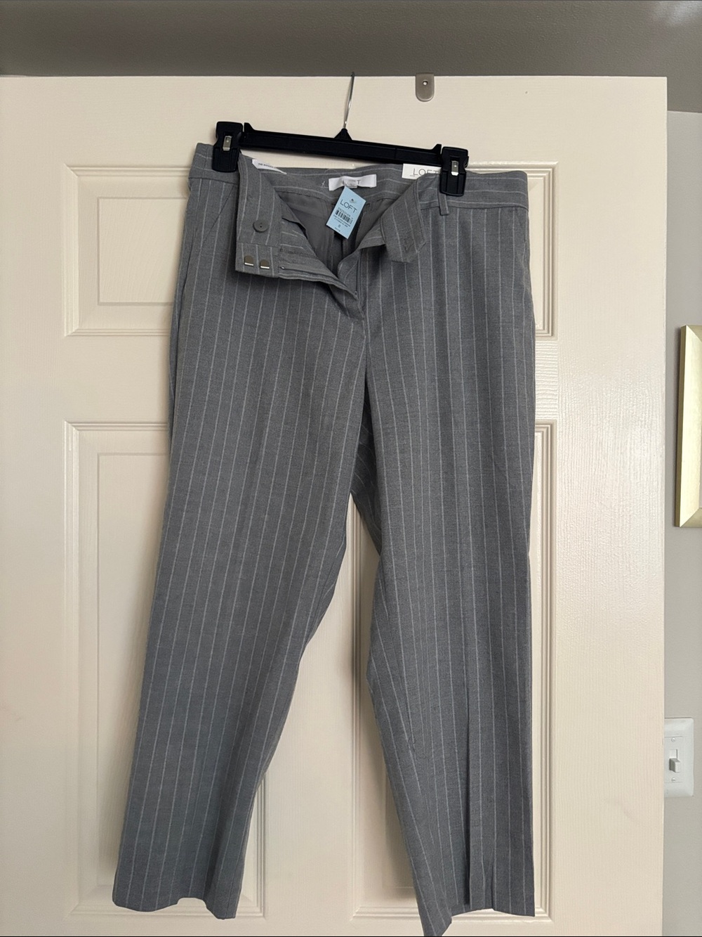 LOFT Gray Pinstripe Straight-Leg Trousers